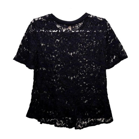 LOFT Womens Tops Size S Navy Lace Short Sleeve - Picture 2 of 6